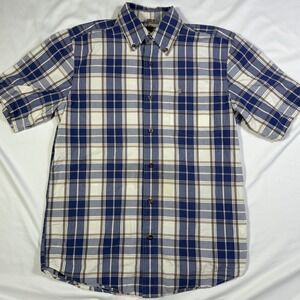 Carhartt Mens Button Up Shirt Regular Medium Plaid‎ Short Sleeve Top Blue